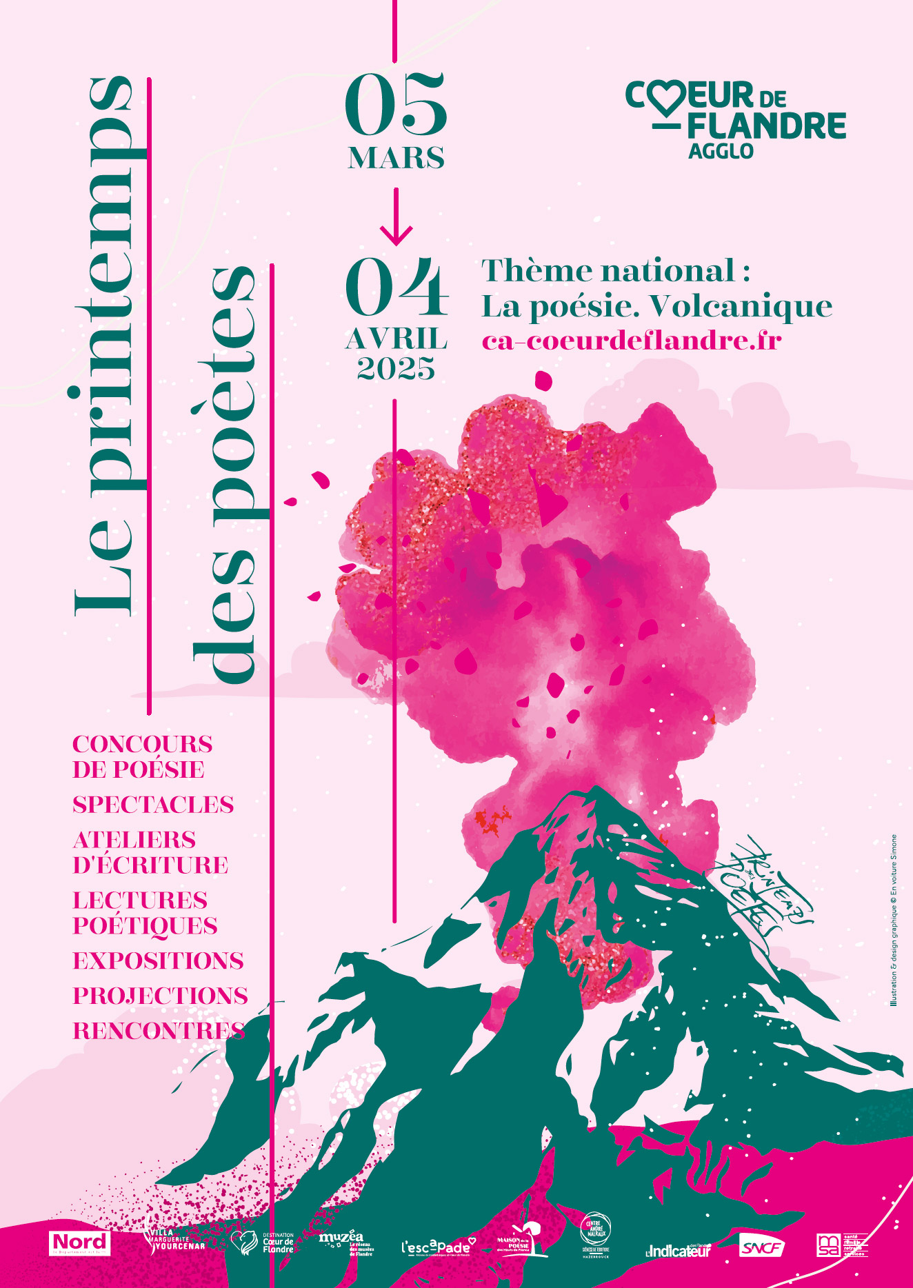 Direction artistique et design graphique de l'événement Printemps de Poètes organisé par Coeur de Flandre Agglo